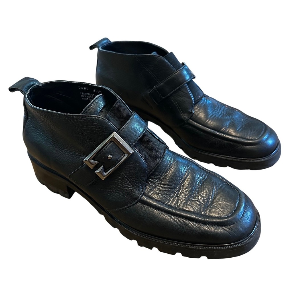 Etienne Aigner Black Leather‎ Monk Strap Lug Sole Loafer Boots Men's 8.5